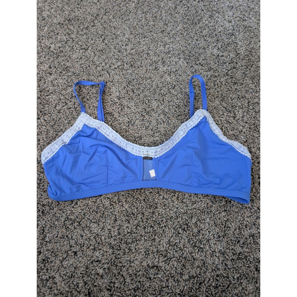 Aerie Real Good Blue Lace Trim Bralette Wireless Adjustable Straps Medium